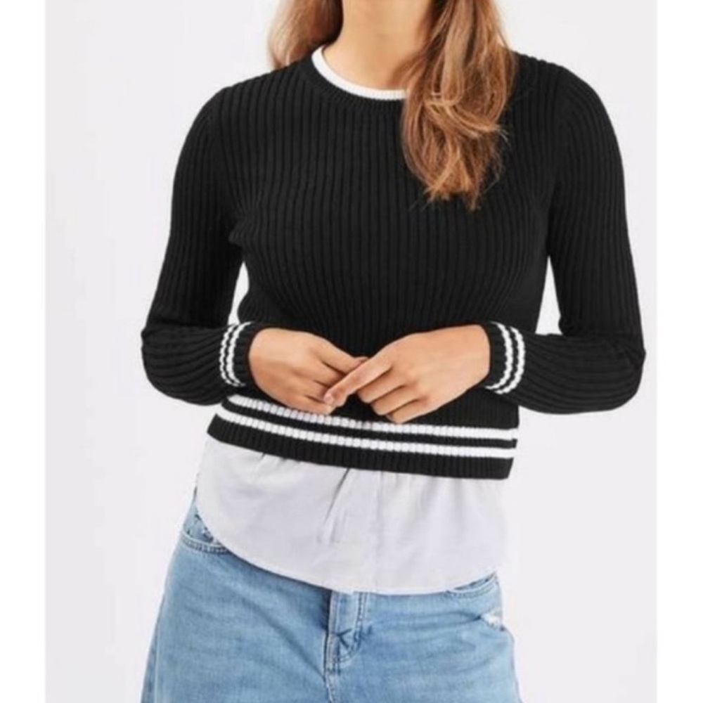 Topshop Black and White Sweater w/ Connected Shirt
